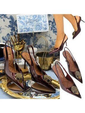 🆕 KURT GEIGER LONDON 🧿 NWOB Large Eagle Slingback Heel, Wine - Sz EU 40 US 9